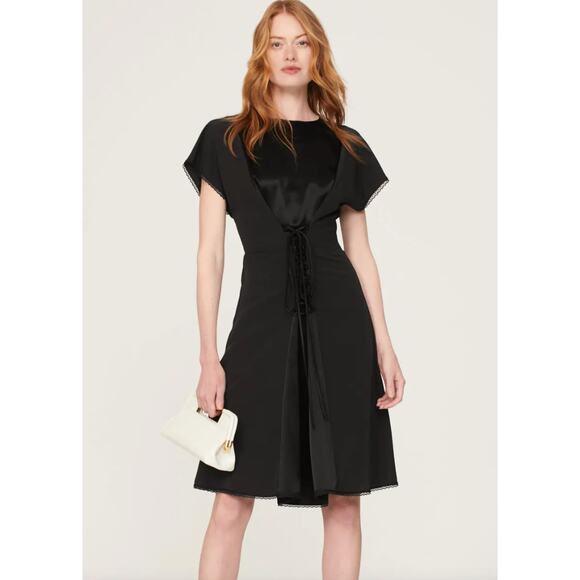 ATLEIN COLLECTIVE Black Lace Up Front Satin Midi Dress Women's Size Medium - Picture 9 of 9